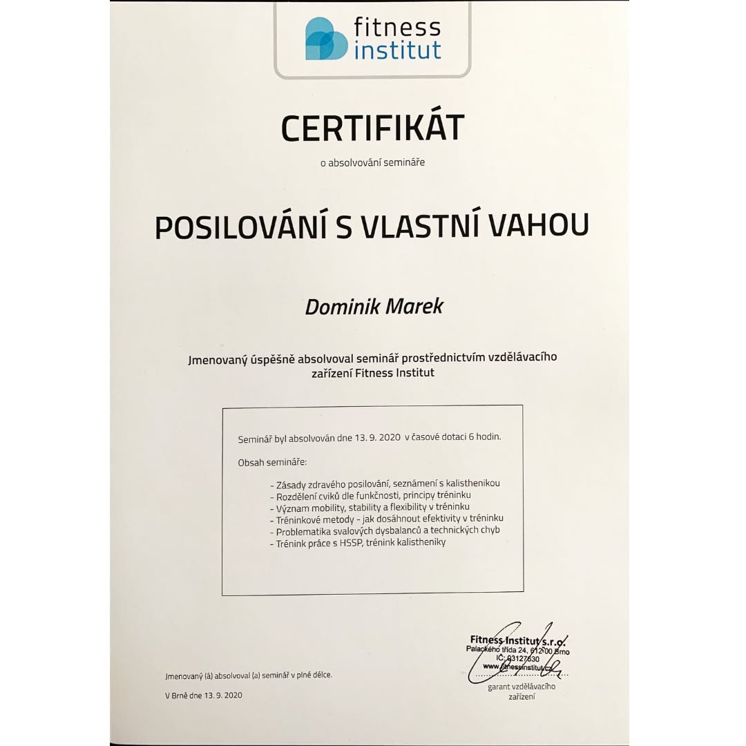 Certifikát — Posilování s vlastní vahou