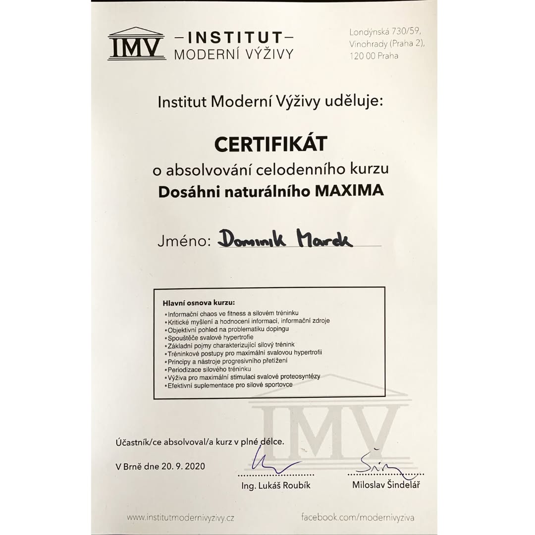 Certifikát — Dosáhni naturálního maxima