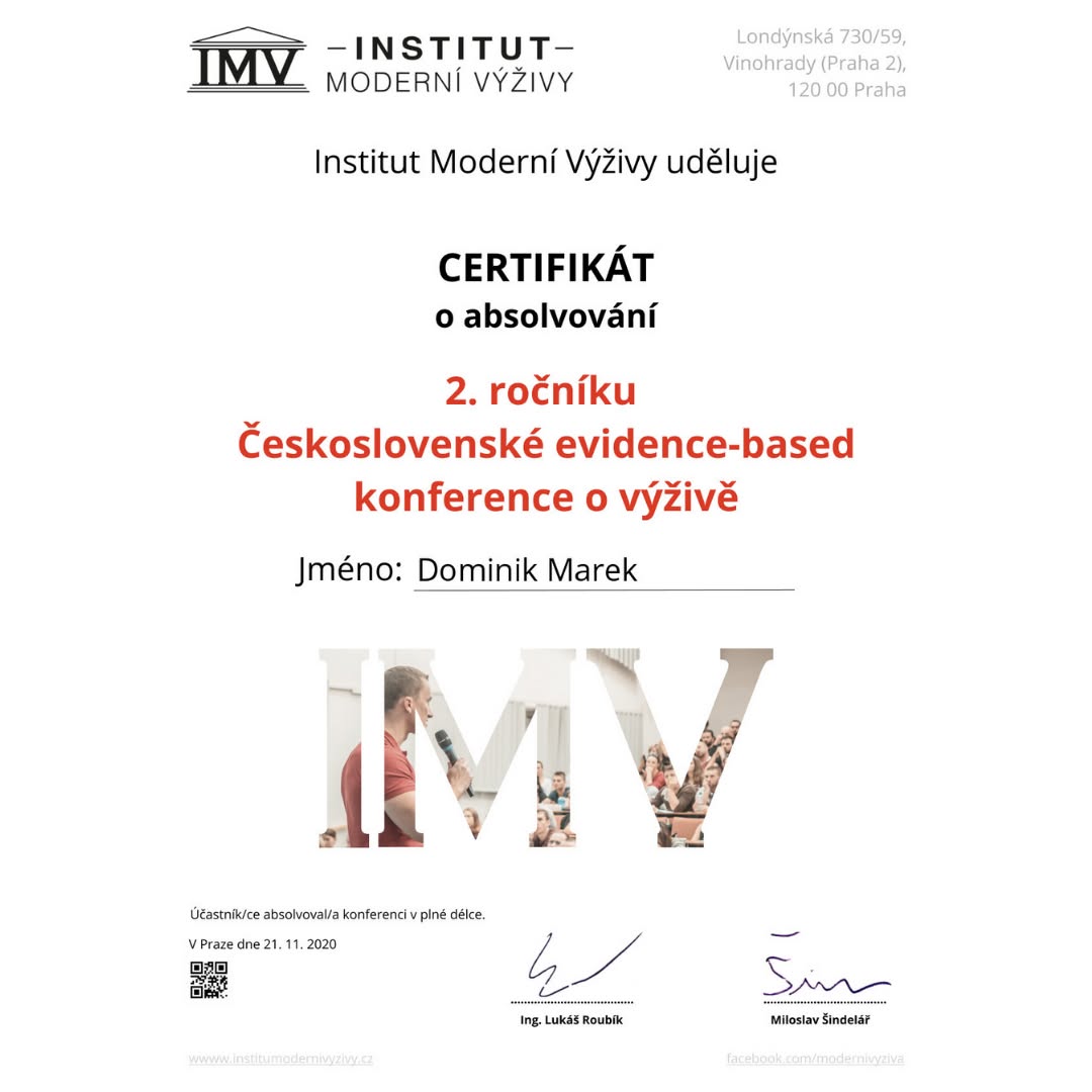 Certifikát — Evidence-based konference o výživě