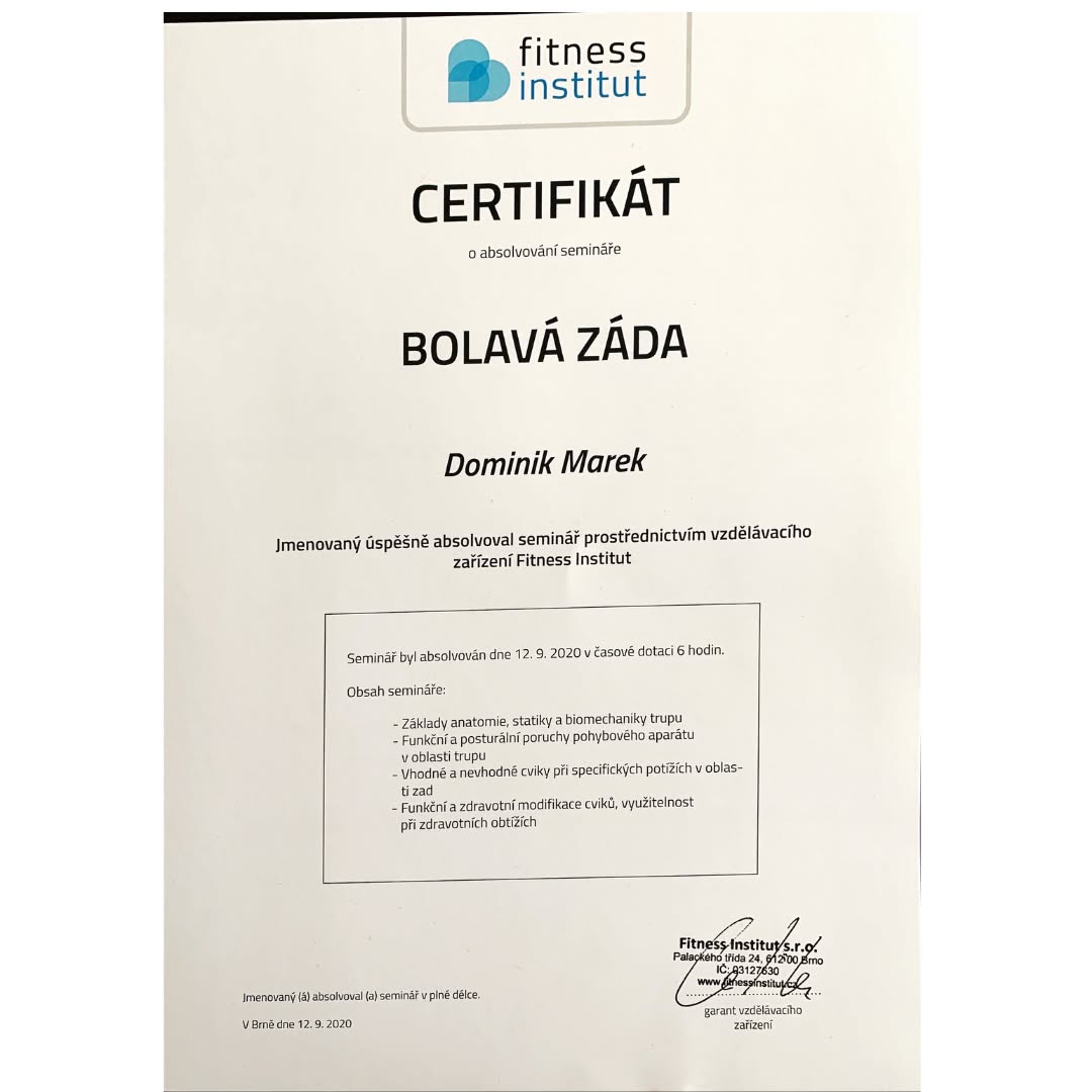 Certifikát — Bolavá záda