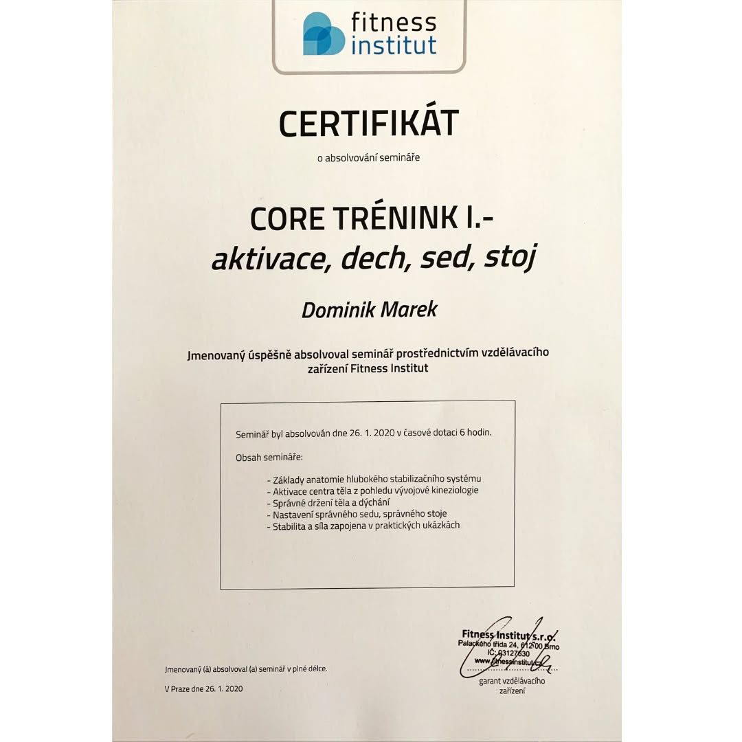 Certifikát — Core trénink I.